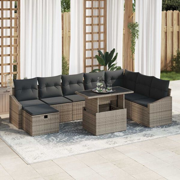 vidaXL Set Divano da Giardino 9 pcs Grigio polyrattan