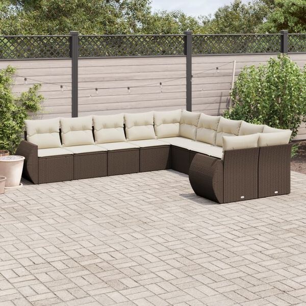 vidaXL Set Divani da Giardino 10pz con Cuscini in Polyrattan Marrone