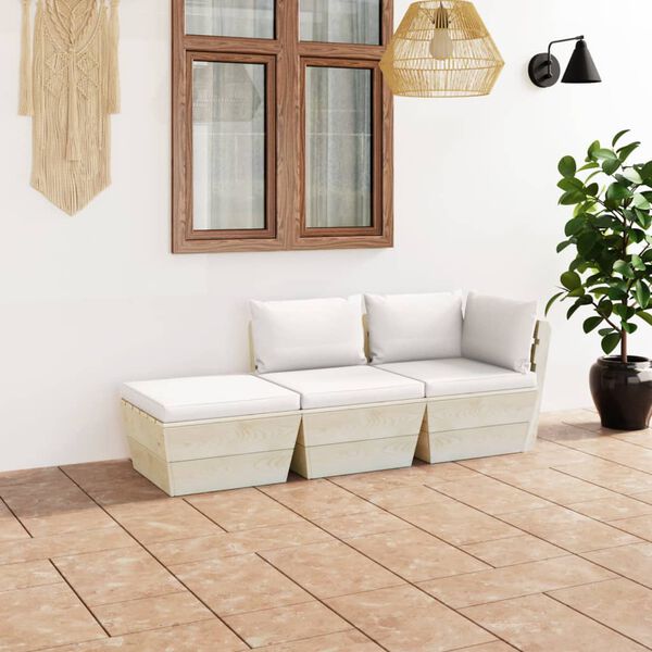 vidaXL Set Divani da Giardino su Pallet 3 pz con Cuscini Legno Abete