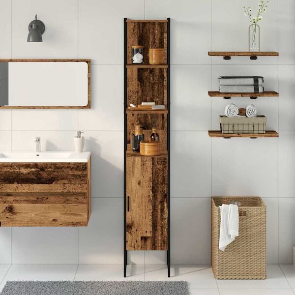 vidaXL Mobile da Bagno con porta Legno vecchio 33 x 33 x 185,5 cm