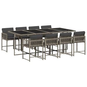 vidaXL Set da Pranzo da Giardino 9 pz con Cuscini in Polyrattan Grigio