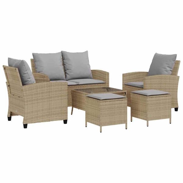 vidaXL Set Divano da Giardino 6 pz con Cuscini Beige in Polyrattan