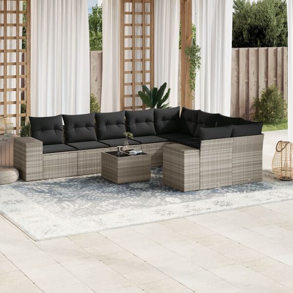 vidaXL Set Divano Giardino 10 pz con Cuscini Grigio Chiaro Polyrattan