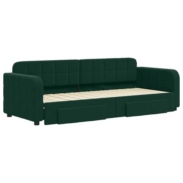 vidaXL Divano Letto Estraibile Cassetti Verde Scuro 80x200cm Velluto
