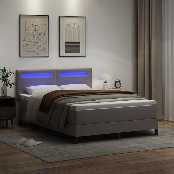 vidaXL Letto a molle con materasso Grigio 160 x 200 cm Pelle sintetica
