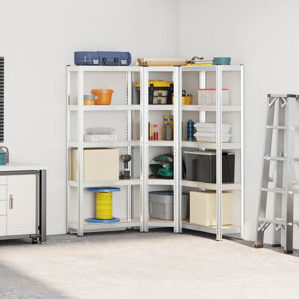 vidaXL Set di Scaffali 3 pz a 5 Ripiani Argento Acciaio e Truciolato