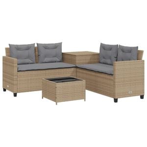 vidaXL Divano da Giardino con Tavolo e Cuscini a L Beige in Polyrattan