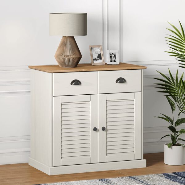 vidaXL Credenza Cassetti VIGO Bianco 78x40x75 cm Legno Massello Pino