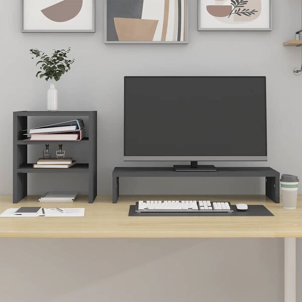 vidaXL Supporto per Monitor Grigio 81x20x30 cm Legno Massello di Pino