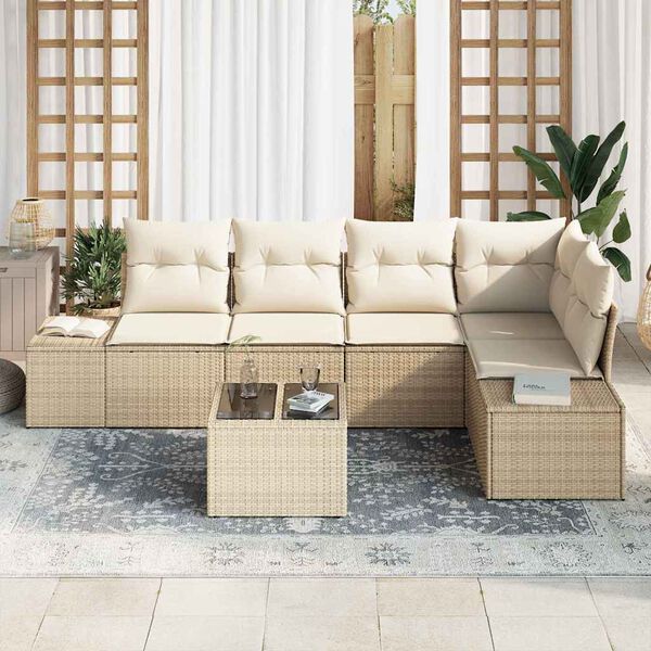vidaXL Set Divano da Giardino 6 pcs Beige e Crema polyrattan