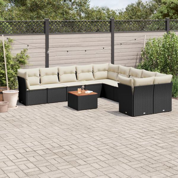 vidaXL Set Divani da Giardino 11 pz con Cuscini in Polyrattan Nero