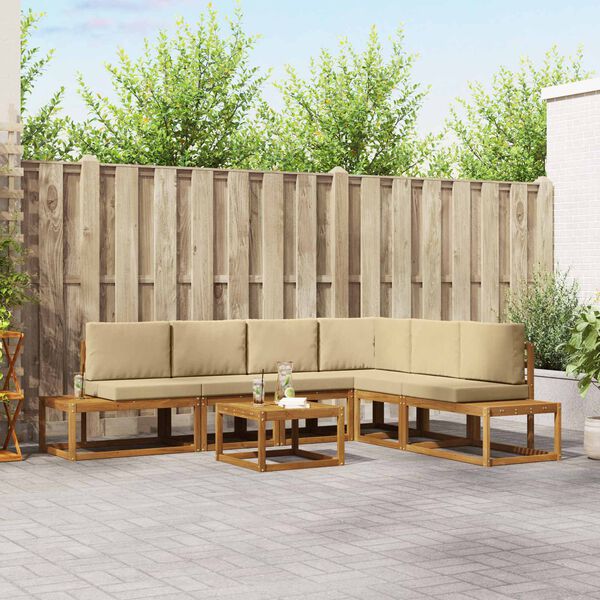 vidaXL Set di divani da esterno con cuscino 7 Pezzo Naturale e Beige