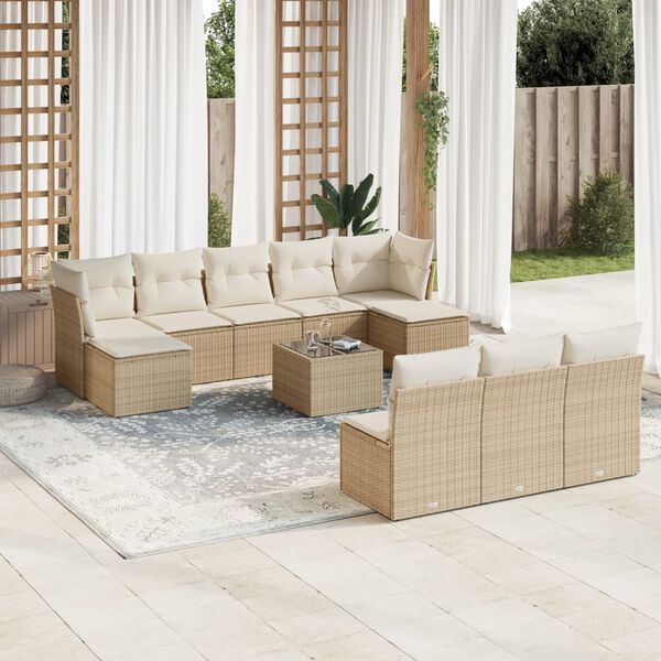 vidaXL Set Divani da Giardino 11 pz con Cuscini Beige in Polyrattan