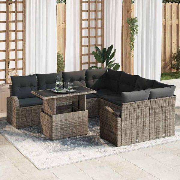 vidaXL Set Divano da Giardino 9 pcs Grigio polyrattan