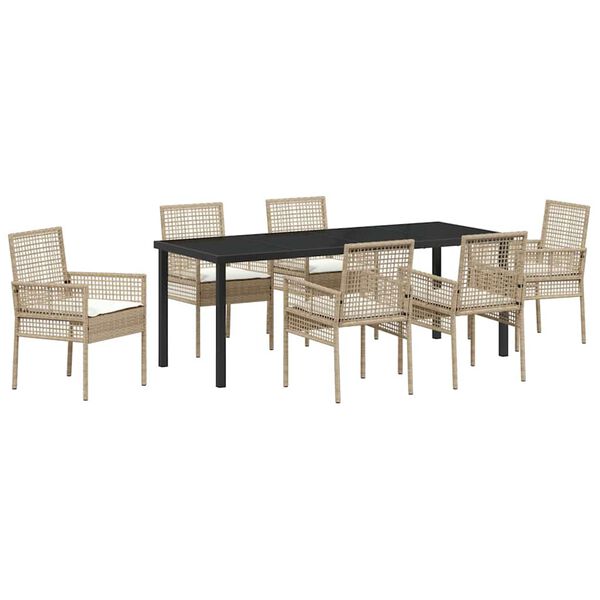 vidaXL Set da Pranzo per Giardino con cuscino 7 pcs Beige polyrattan