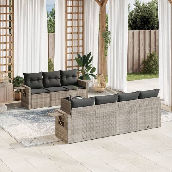 vidaXL Set Divano da Giardino 8pz con Cuscini Grigio Chiaro Polyrattan