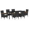 vidaXL Set da Pranzo per Giardino con cuscino 7 pcs Nero polyrattan