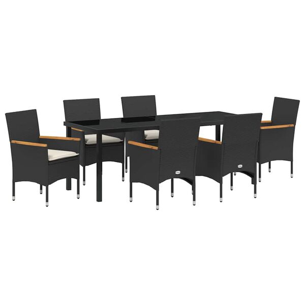 vidaXL Set da Pranzo per Giardino con cuscino 7 pcs Nero polyrattan