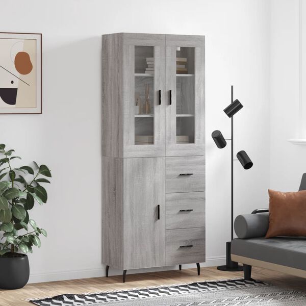 vidaXL Credenza Grigio Sonoma 69,5x34x180 cm in Legno Multistrato