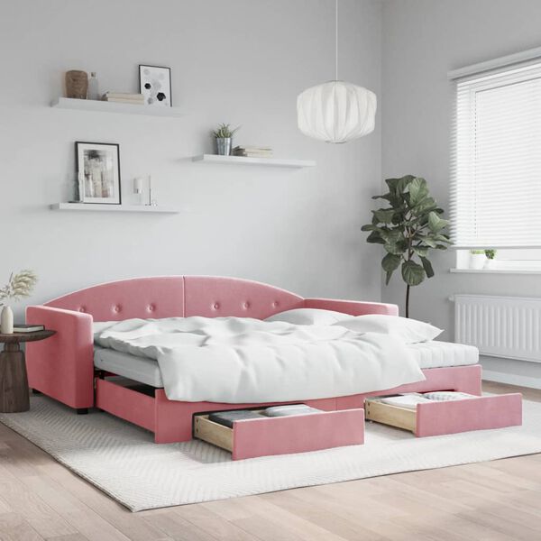 vidaXL Divano Letto Estraibile con Cassetti Rosa 100x200 cm Velluto