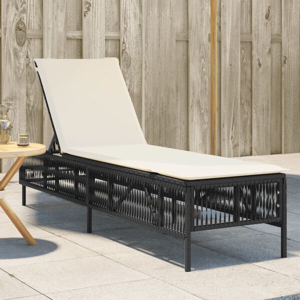 vidaXL Lettino Prendisole con Cuscino Nero in Polyrattan