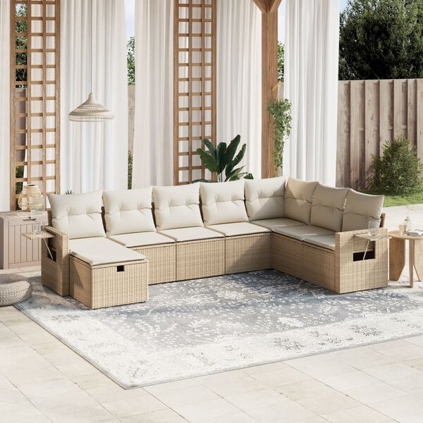 vidaXL Set Divano da Giardino 8 pz con Cuscini Beige in Polyrattan