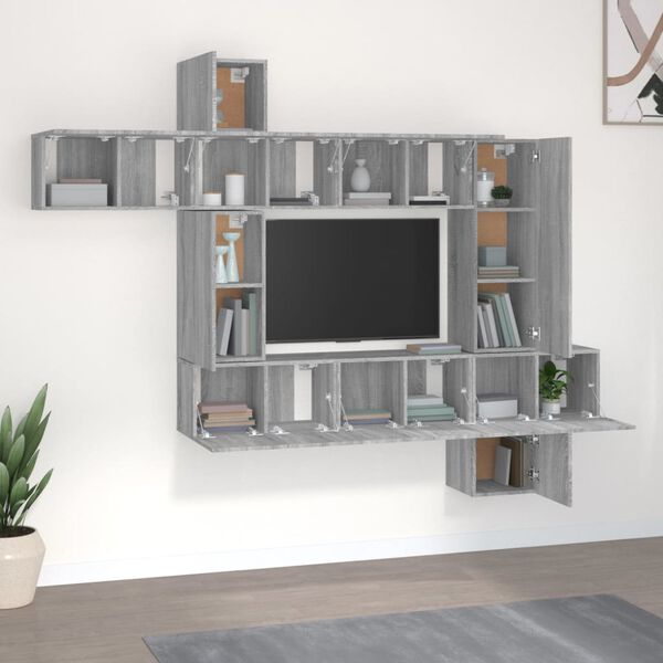 vidaXL Set Mobili Porta TV 10 pz Grigio Sonoma in Legno Multistrato