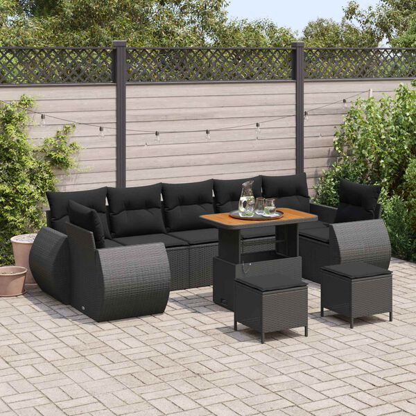vidaXL Set Divano da Giardino 10 pcs Nero polyrattan