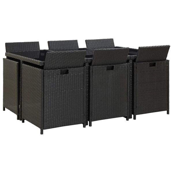 vidaXL Set da Pranzo da Giardino 11 pz con Cuscini in Polyrattan Nero