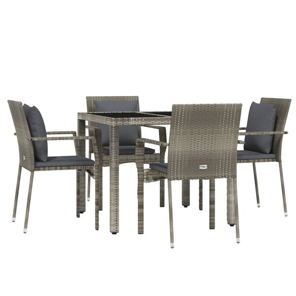 vidaXL Set da Pranzo da Giardino 5 pz con Cuscini in Polyrattan Grigio