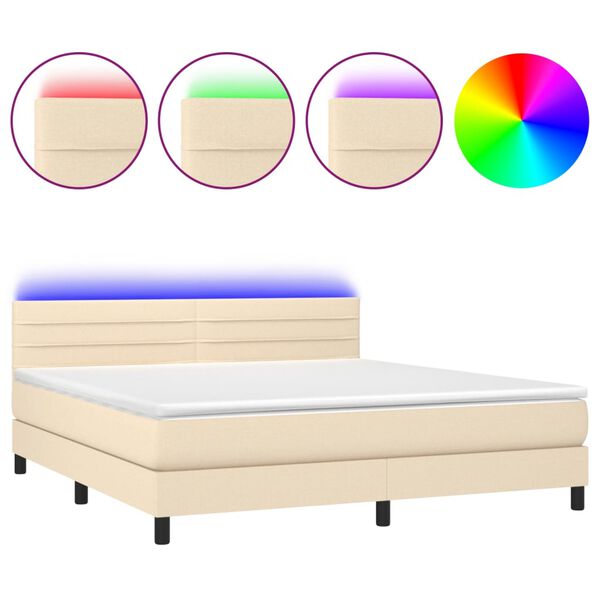 vidaXL Letto a Molle con Materasso e LED Crema 160x200 cm in Tessuto