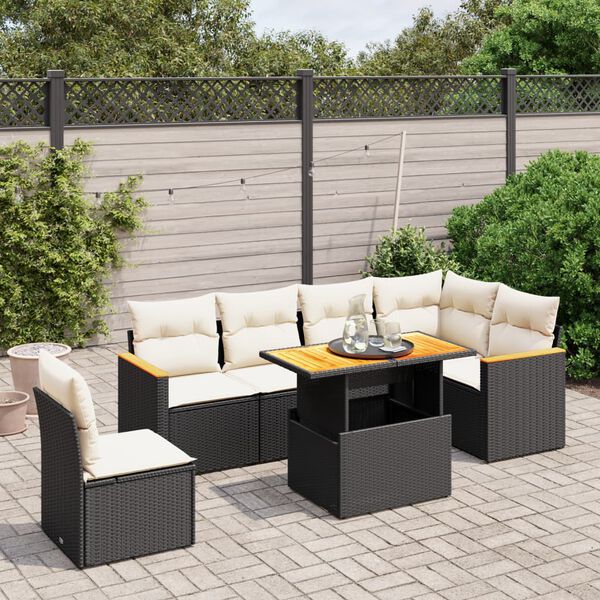 vidaXL Set Divani da Giardino con Cuscini 7pz Nero Polyrattan