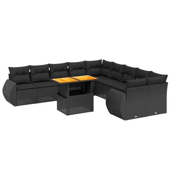 vidaXL Set Divani da Giardino 11 pz con Cuscini in Polyrattan Nero