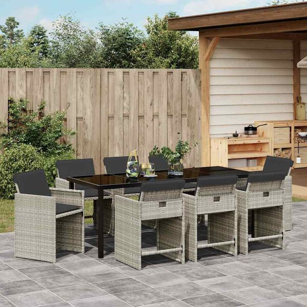 vidaXL Set da Pranzo per Giardino 9 pcs Grigio chiaro polyrattan