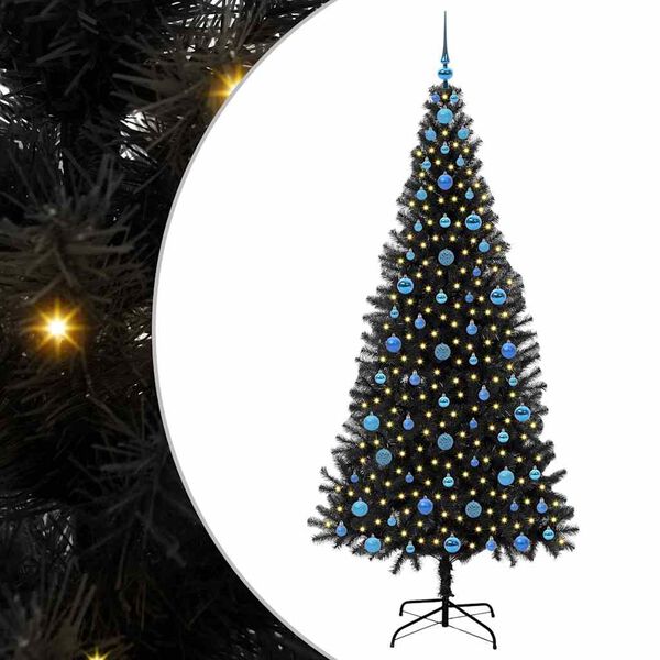 vidaXL Albero di Natale con 300 LED con supporto Nero 210 cm PVC