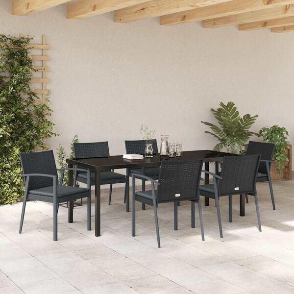 vidaXL Set da Pranzo per Giardino 7 pcs Nero e Grigio Rattan in PE