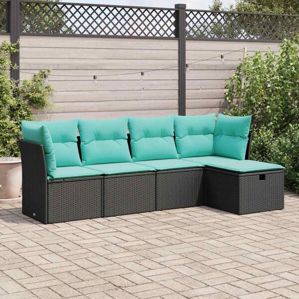 vidaXL Set Divani da Giardino 5 pz con Cuscini in Polyrattan Nero