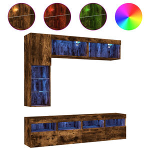 vidaXL Set Mobili TV a Muro 7 pz con Luci LED Rovere Fumo