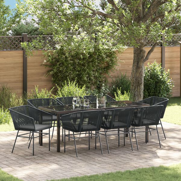 vidaXL Set da Pranzo per Giardino 9 pcs Nero Poly Rattan