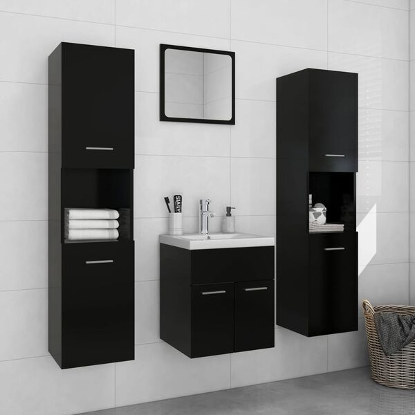 vidaXL Set Mobili da Bagno Nero in Legno Multistrato