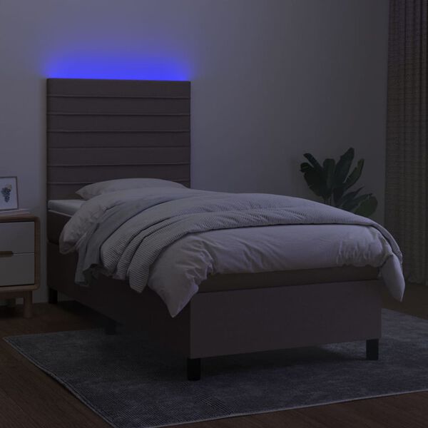 vidaXL Letto a Molle con Materasso e LED Tortora 90x200 cm in Tessuto