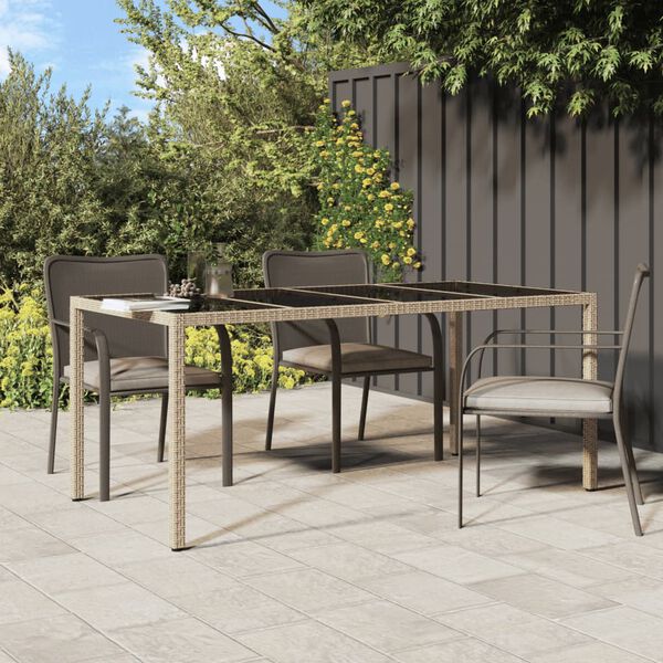 vidaXL Tavolo Giardino Beige 190x90x75 cm Vetro Temperato Polyrattan