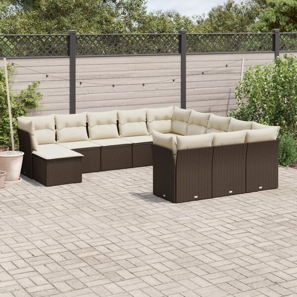 vidaXL Set Divani da Giardino 12 pz con Cuscini Marrone in Polyrattan