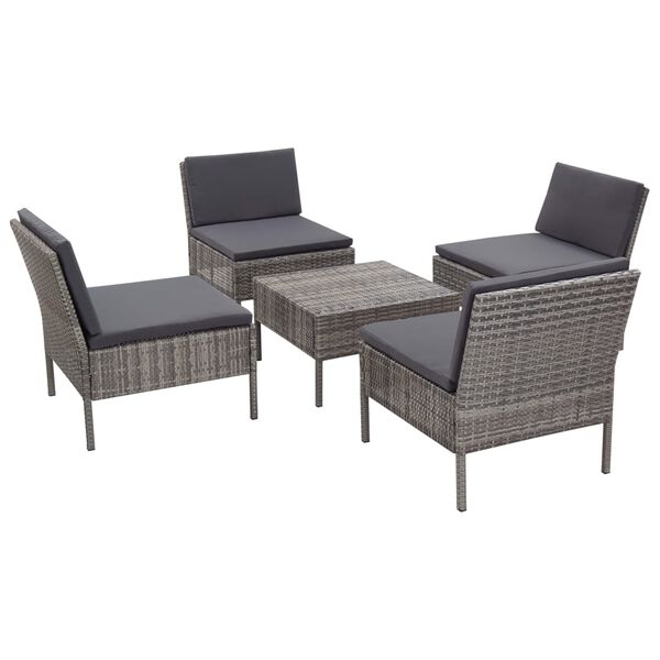 vidaXL Set Divani da Giardino 5 pz con Cuscini in Polyrattan Grigio