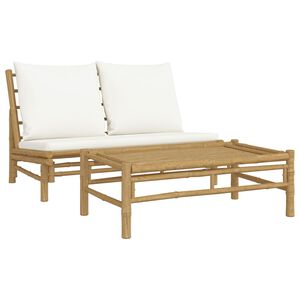 vidaXL Set Salotto da Giardino 2pz con Cuscini Bianco Crema in Bamb&ugrave;