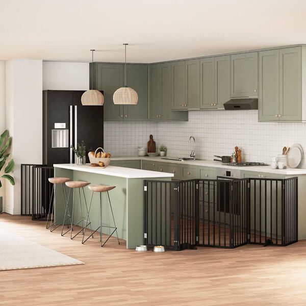 vidaXL Cancello per Cani Porta Pieghevole Nero 9 Pannelli 450cm Pioppo