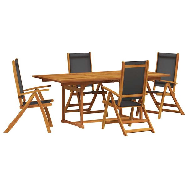 vidaXL Set Pranzo da Giardino 5pz Legno Massello di Acacia e Textilene