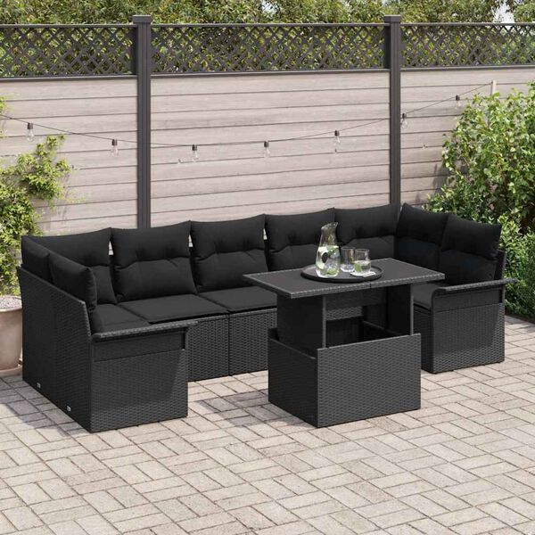 vidaXL Set Divano da Giardino con cuscino 8 pcs Nero polyrattan