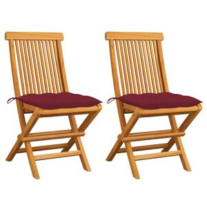 vidaXL Sedie pieghevoli con cuscini color rosso vino, 2 pezzi, in legno massello di teak.