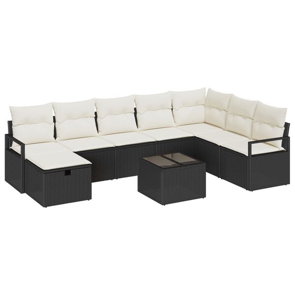 vidaXL Set di divani con cuscino 9 pcs Nero e Crema polyrattan